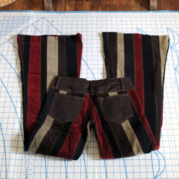 Rare Y2K Bebe Striped Patchwork Corduroy Low Rider Bell Bottoms, 28L, Free Ship - Picture 6 of 8